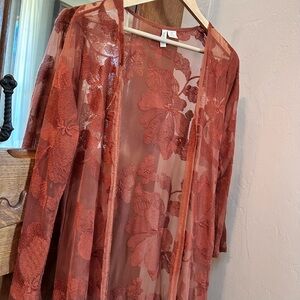 Sky and Sparrow Terracotta Sheer Kimono